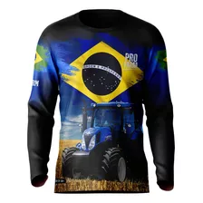 Camisa Agro Dzk Brasil É Agro Preta Com Proteção Solar Uv50+