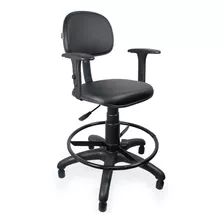 Cadeira De Escritório Ultra Móveis Corporativo Caixa Couro Ecológico Com Braço Preta Com Estofado De Couro Sintético