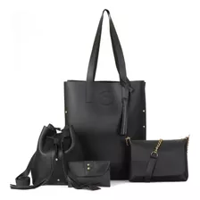 Bolsa Feminina Kit 4 Peças Bolsa Grande Medias E Carteira 