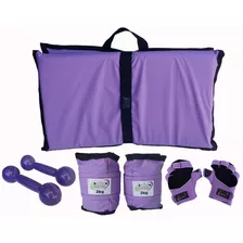 Kit Colchonete + Tornozeleira 2kg+ Halteres 2kg + Luva Lilás