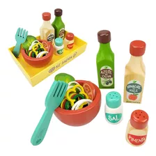 Kit De Comidinha De Brinquedo Infantil Madeira Salada 16 Pçs