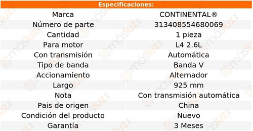 Banda 925 Mm Acc Montero L4 2.6l 85/89 Alternador Foto 4