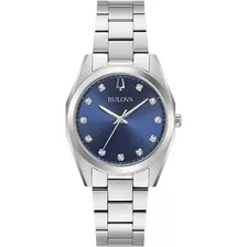 Relógio Bulova Surveyor Diamond 96p229 Feminino Original Cor Da Correia Prateado Cor Do Bisel Azul Cor Do Fundo Azul