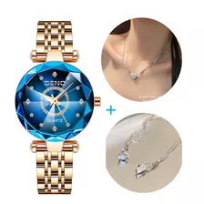 Reloj Impermeable Poligonal Con Esfera Diamante Para Mujer