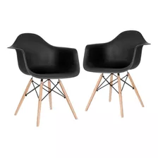 2 Cadeiras Polrona Eames Wood Daw Com Braços Jantar Cores Estrutura Da Cadeira Preto