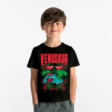 Camiseta Anime Pokemon Venusaur Camisa Infantil 100% Algodão