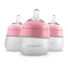 Set De Teteros Nanobebe En Silicona 5 Oz X 3 Rosa