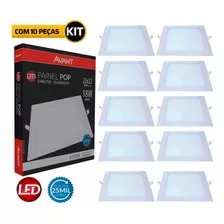 Kit 10 Painel Plafon Led 18w Quadrado Embutir Luminária Cor Branco Frio