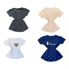 Kit Com 4 Blusa T-shirt Feminin Camise Coração Frete Gratis