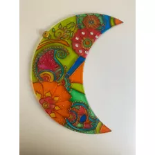 Luna De Vidrio Colgante De 30cm Pintada A Mano Decoracion 