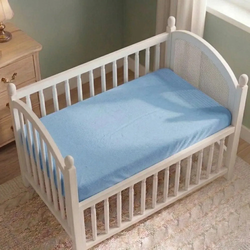 Lençol De Berço Com Elástico Avulso Plush Macio Cor Azul-claro Desenho Do Tecido Liso