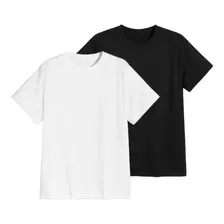 Kit 2 Camisetas Básicas Algodão Lisa Masculina Branca/preta