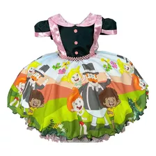 Vestido Mundo Bita Luxo Preto E Rosa Estampa Menina Infantil