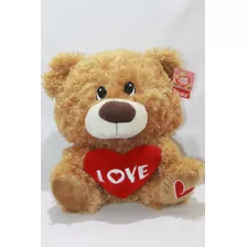 Oso Cafe Peluche Love Original Fiesta Importado 28 Cms.