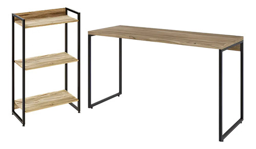 Kit Estante Areta 3 Prateleiras Mesa Aspen 135cm Carvalho