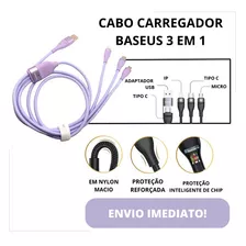 Cabo Carregador Baseus Flash Triplo 100w Usb Micro iPhone Tc Cor Roxo