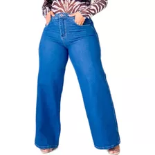 Calça Wide Leg Plus Size Cintura Alta Lisa