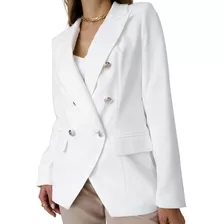 Blazer Feminino Social Alongado Botões Dourados Manga Longa