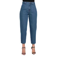 Calça Feminina Jeans Baggy Com Pence