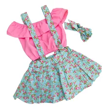 Kit 10 Salopetes Com Tiara Ou Jardineira Infantil Body Baby