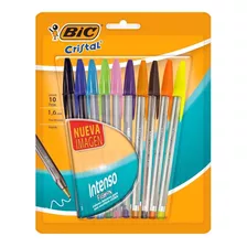 Lapiceras Biromes Colores Bic Bolígrafos Cristal Intenso Punta Gruesa Surtido 1.6mm. X10