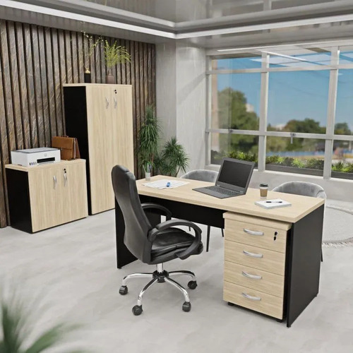 Conjunto 4 Peças Com Mesa Para Escritório, Gaveteiro E Wt Carvalho/preto