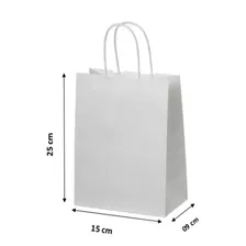 50 Sacolas De Papel Kraft Branca 25x15x09 110gr Reforçada