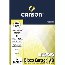 Bloco Papel Canson Desenho Branco A3 180g 20 Folhas