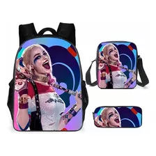 Conjunto De 3 Peças Com Mochila Harley Quinn Moderna E Bolsa