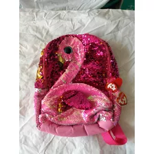 Mochila Lentejuela Original Marca Ty Flamingo Color Rosa