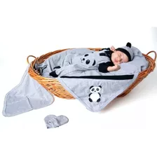 Saída De Maternidade Menino Ursinho Panda - Kit 5 Peças 