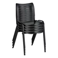 Cadeira Plástica Empilhável Kit 04, Preta
