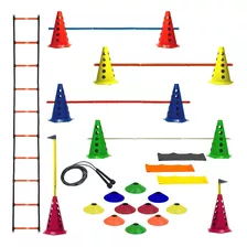 Escada De Agildade Funcional + 10 Cones C/ 5 Barreiras + 10 Pratos + 1 Corda De Pular + 3 Mini Bands