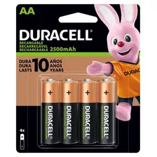 Pilha Recarregável Aa Pequena 2500mah Duracell Com 4 Un.