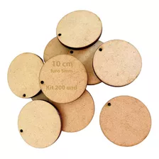 Kit 200 Placa Disco Bolacha Tag Mdf Cru 10 Cm Furo 5mm