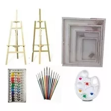 Set De Pintura Arte Acrílico Kit Pintar Atril 120 Bastidor