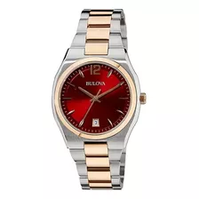 Relógio Bulova 98m119 Visor Vinho, Prata E Dourado, Dia