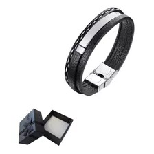 Pulsera Formal Regalo Hombre Cuero Acero Inoxidable E Broche