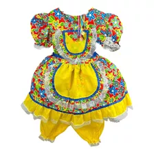 Vestido Infantil Bebê Luxo Junino São João Amarelo 6-10 Anos
