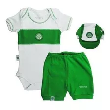 Kit Bebê Palmeiras Com Body Shorts E Boné Oficial