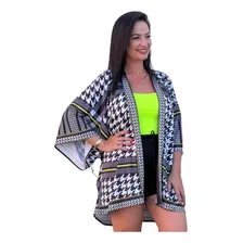 Kimono Estilo Farme Estampado Tropical Saida De Praia Verão