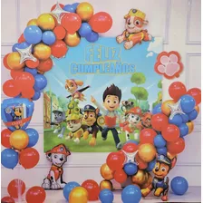 Pack De Globos Decoracion Cumpleaños Paw Patrol Color Azul Dorado Rojo