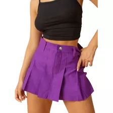 Short Pollera Violeta De Bengalina Elastizada De Mujer 