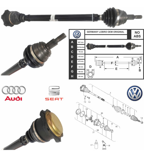 Flecha Homocintica Delantera Derecha Audi A3 1.8 Turb 00-03 Foto 2