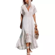 Vestido Largo Asimétrico Blanco Bordado Encaje Boda Girlboss