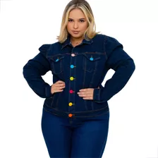 Jaqueta Jeans Feminina Plus Size Com Lycra Manga Princesa