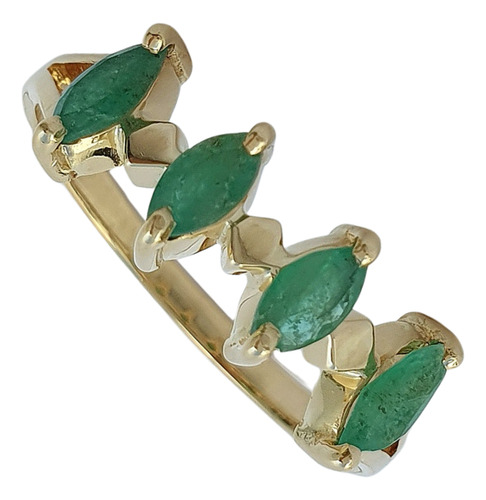 Anel Meia Aliança De Ouro Amarelo 18k 750 E Esmeraldas Amarelo 16