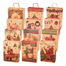 12 Bolsas Regalo Navidad Kraft Premium Grande + 10 Cintas