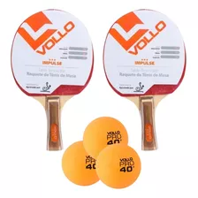 2 Raquetes De Ping Pong Vollo Impulse + 3 Bolinhas Vollo