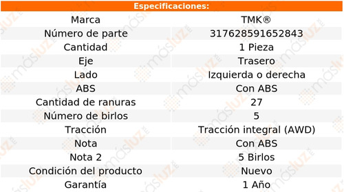 1- Maza Trasera Izq/der Con Abs Subaru Xv H4 2.0l 13/16 Tmk Foto 2